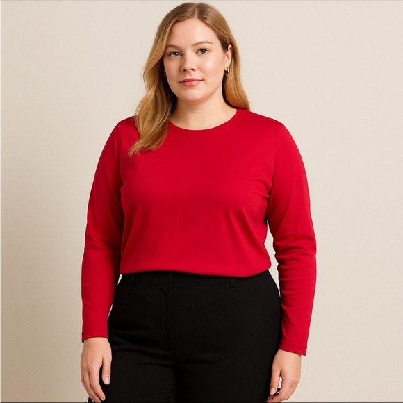 L.L. Bean Tops - L.L. Bean Women’s Red Long Sleeve Crew Neck Shirt XL Cotton Blend Casual Cozy